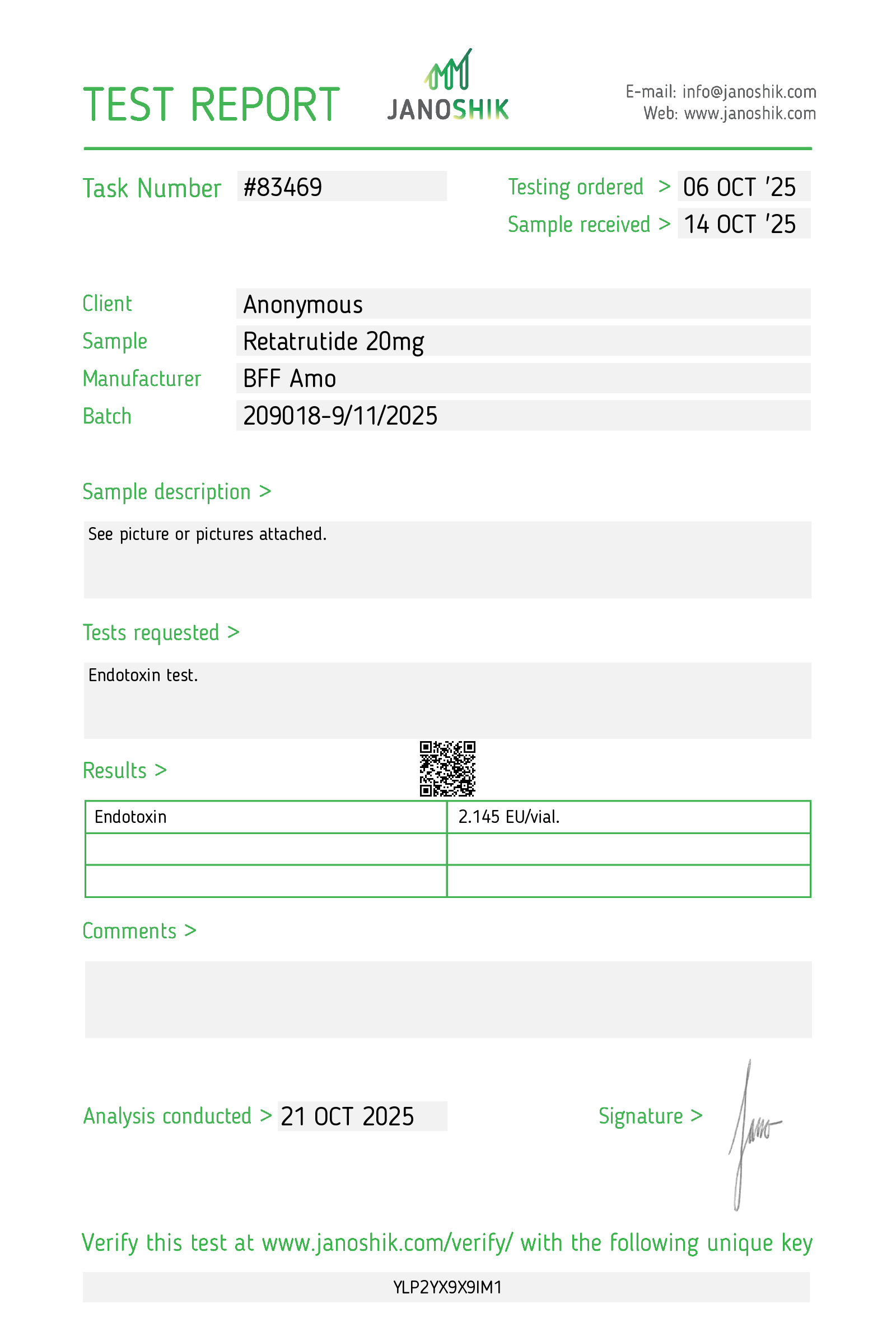 Certificate for Retatrutide